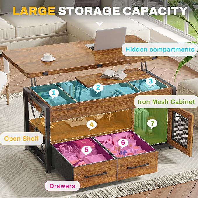 Itaar 40" Lift Top Coffee Table, 4 in 1 Coffee Tables