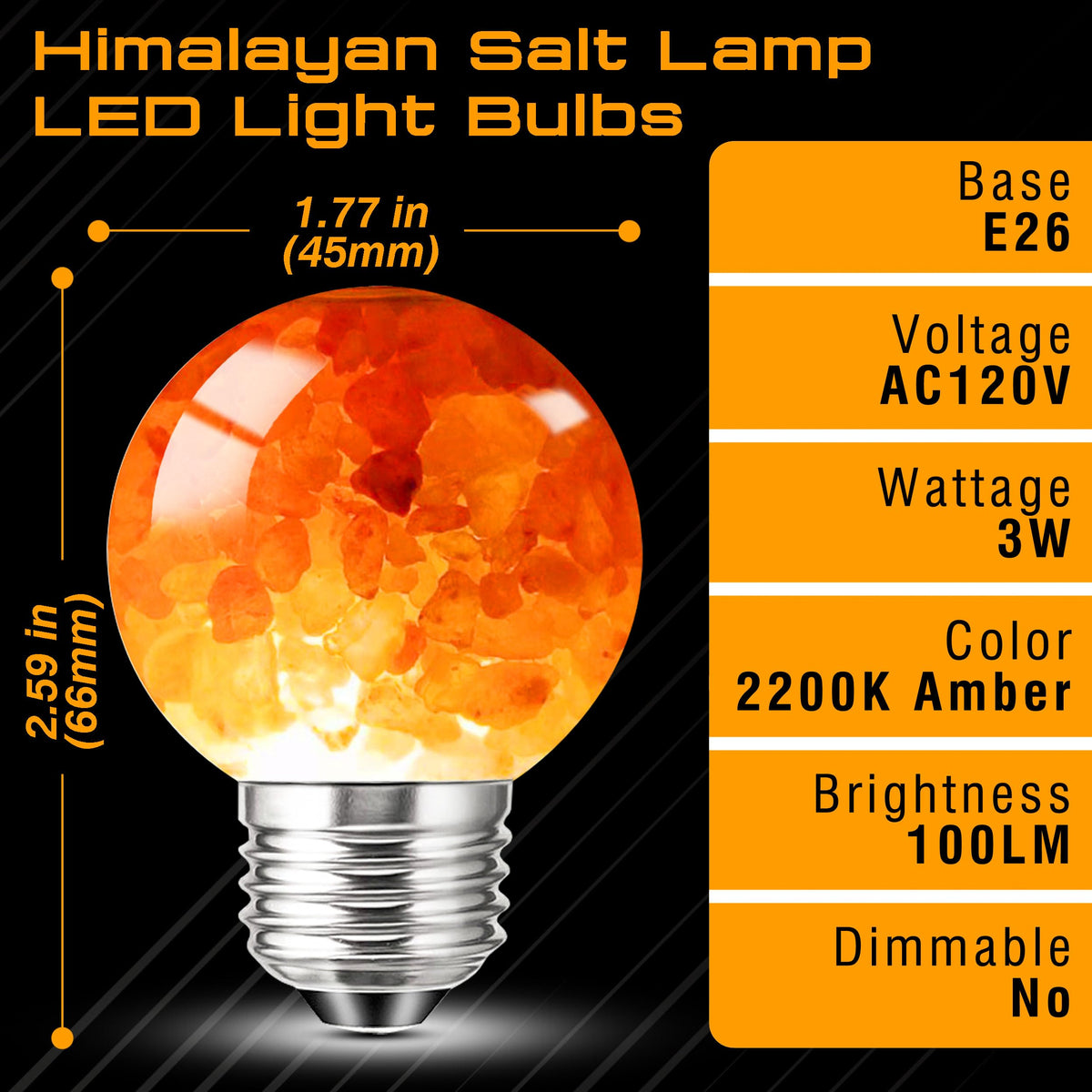 E26 Himalayan Salt Lamp Light Bulbs 3W, 2200K Warm Amber Night Light Bulbs 100lm, E26 G45 Pink Salt Rock Lamp Bulb for Bedroom Sleep, Stress Relief, Ambient Mood Lighting, Decor, Non-Dimmable, 4 Pack