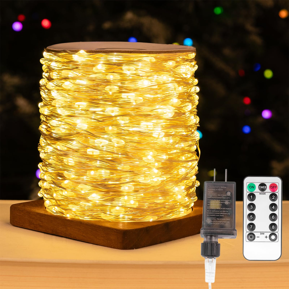 ZELUXDOT Fairy Lights Plug in,328FT 1000LEDs Waterproof Led String Lights,8 Modes Remote Twinkle Light for Outdoor Indoor Christmas Wedding Birthday Garden Party Decorations,Silver Wire,Warm White