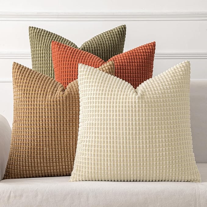 MIULEE Modern Farmhouse Decorative Pillow Covers 18x18 Inch Set of 4 Natural