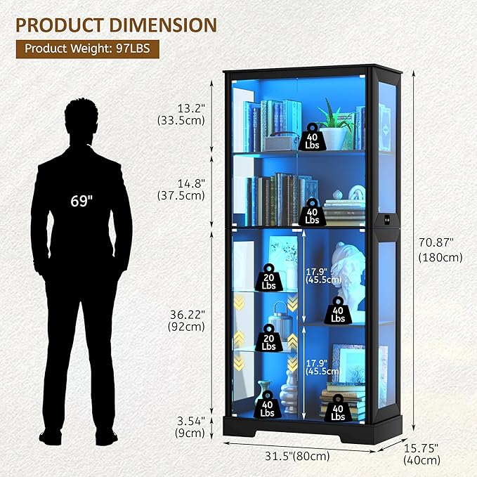 Gurexl Modern Glass Display Cabinet