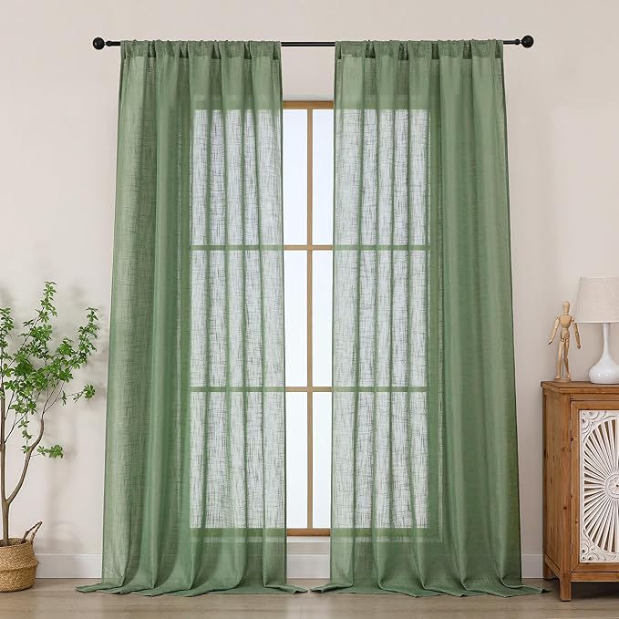 Chyhomenyc Sage Green Semi Sheer Curtains 96 Inches Long 2 Panels