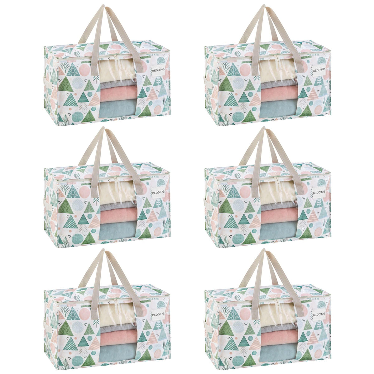 VENO 6 Pack Moving Bags, Large Christmas Storage Bins with lids, Packing Supplies for College, Alternative to Moving Boxes, Foldable, Heavy-Duty Tote, Christmas Pattern (Pastel Forest, 6 Pack)