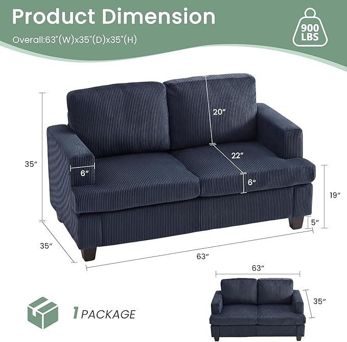 YOUDENOVA Sofa, 3 Piece Set Comfy Sofa, Loveseat & 2 3-Seater Couch