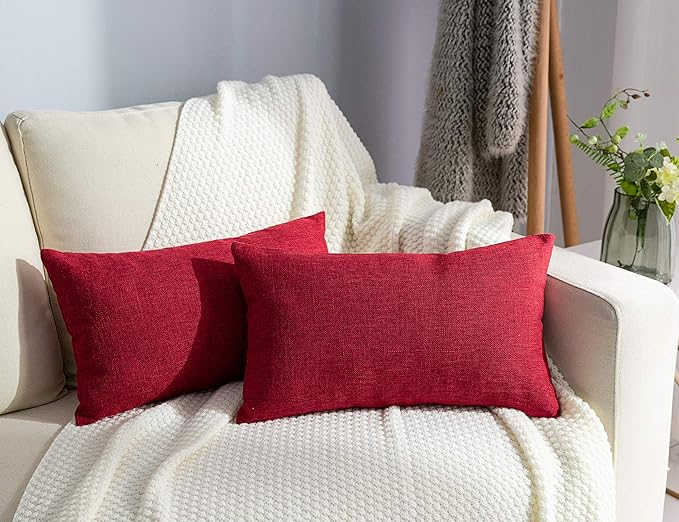 Stellhome Christmas Decorative Rectangle Linen Throw Pillow Covers Solid