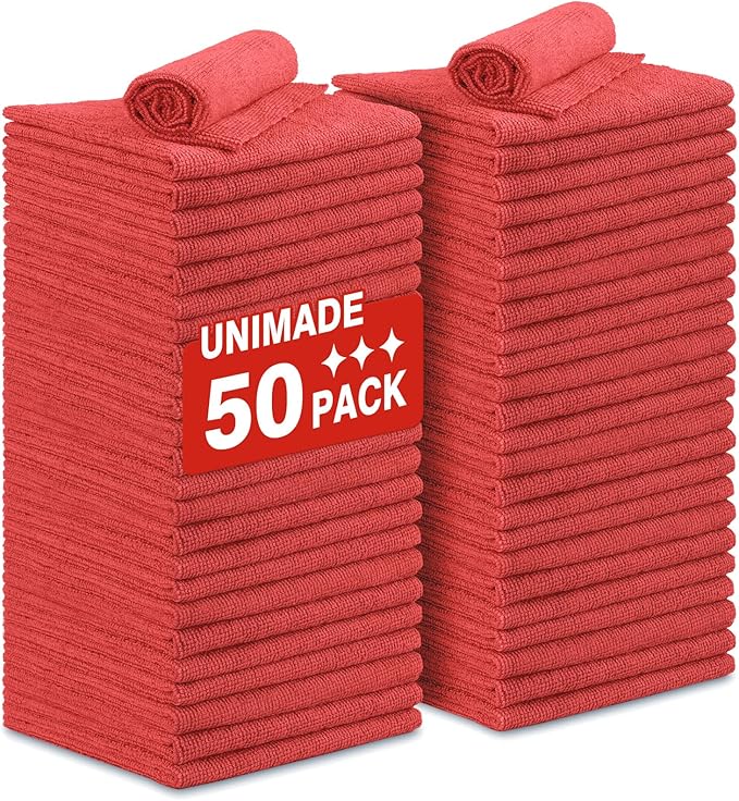 Shop Towels Rags, 50 Pack Reusable Shop Rags Bulk Microfiber Cleaning Cloth