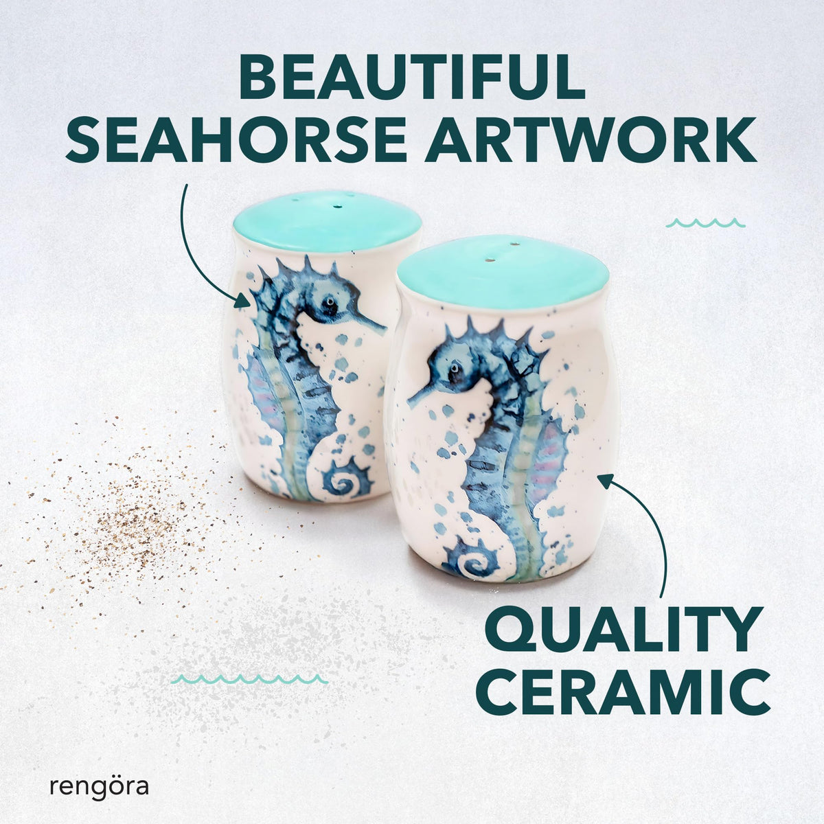 Novelty Salt and Pepper Shakers - Ceramic Coastal Salt and Pepper Shakers Set with Seahorse Design, Ideal for Salt and Pepper Shakers Ocean Lovers, Cute Salt and Pepper Shaker Ceramic by rengöra