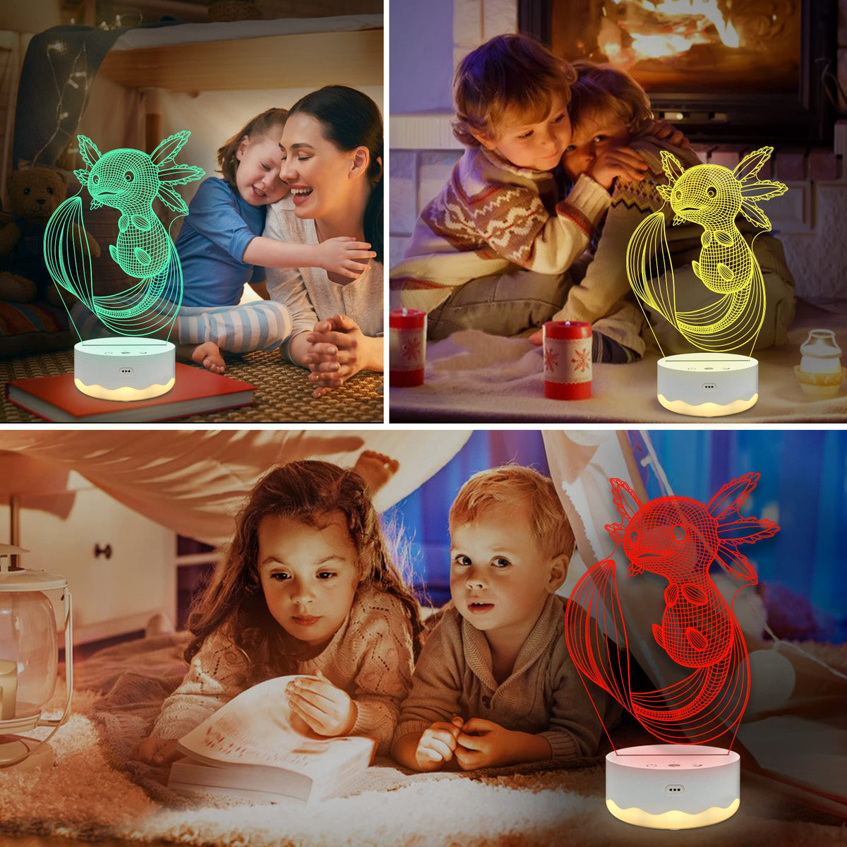 Axolotl Night Light, 3D Illusion lamp with Remote + Touch 16 Color Flashing Changing + Timer Desk Lamps Kids Room Decor Best Festival Birthday Gifts (Axolotl)