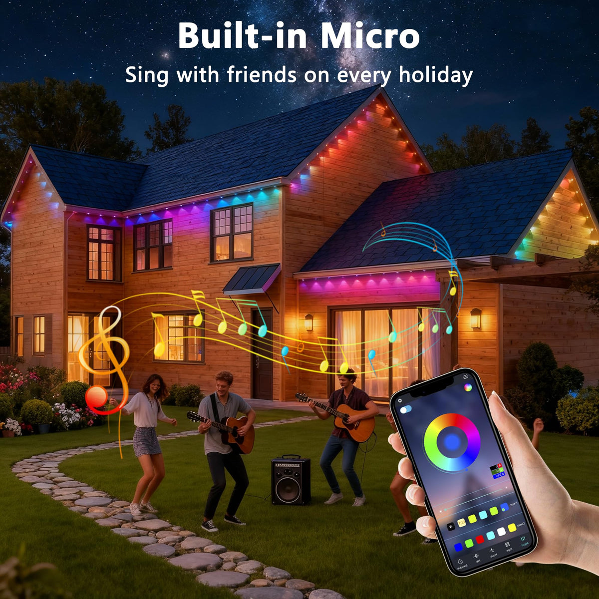 Permanent Outdoor Lights Pro, 100ft with 60 RGB+IC LED Lights for House, 75 Scene Modes,IP68 Waterproof Eave lights Compatible with Alexa, Google Assistant for Halloween Christmas Outdoor Daily Decor