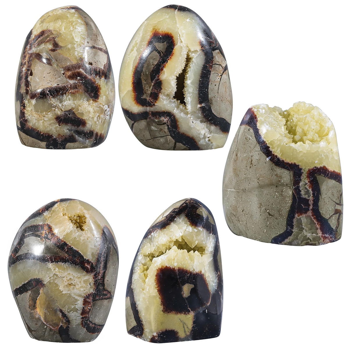 SUNYIK 300-400g Natural Septarian Dragon Geode Tower, Self-Standing Crystal Cluster for Home Office Decor, Healing Stone Mineral Specimen for Reiki Meditation