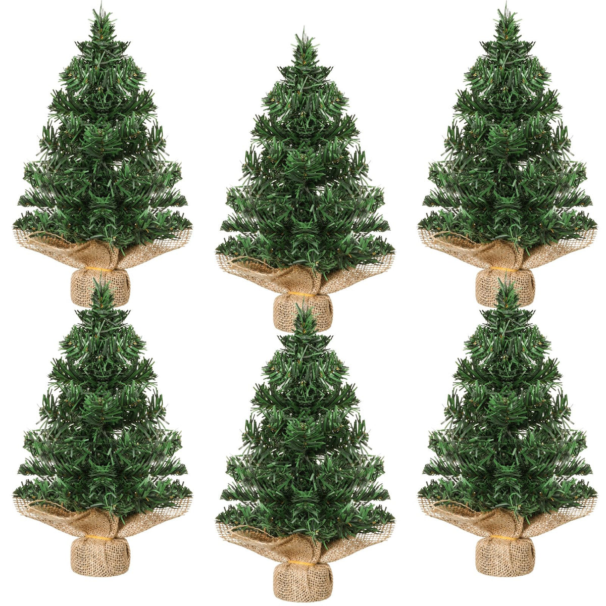 Yinder Tabletop 6 Pcs Mini Christmas Tree 11.81 Inch Artificial Mini Xmas Miniature Pine Christmas Tree with Linen Base for Xmas Holiday Decorations Indoor Home Kitchen Dining Table