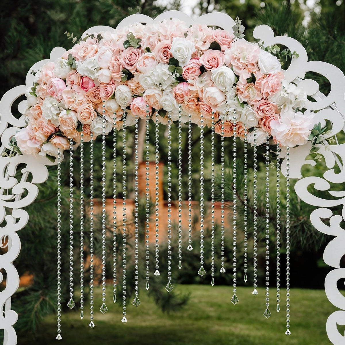 Teyva Daily 24 Pcs 13 Inch Clear Acrylic Crystal Garland Strands Hanging Crystal Strings Decoration Chandelier Beaded Chain Ornament Beaded Garland Curtain for Wedding Party Manzanita Tree Centerpiece