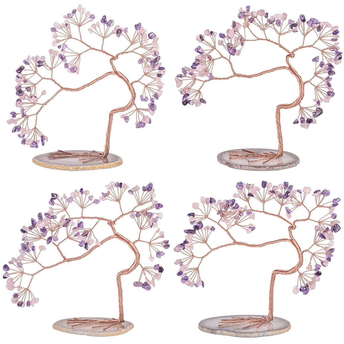 mookaitedecor Natural Amethyst & Rose Quartz Crystal Tree with Agate Slice Base, Feng Shui Money Tree Bonsai Sculpture for Home Office Altar Table Decoration 7-8 Inch