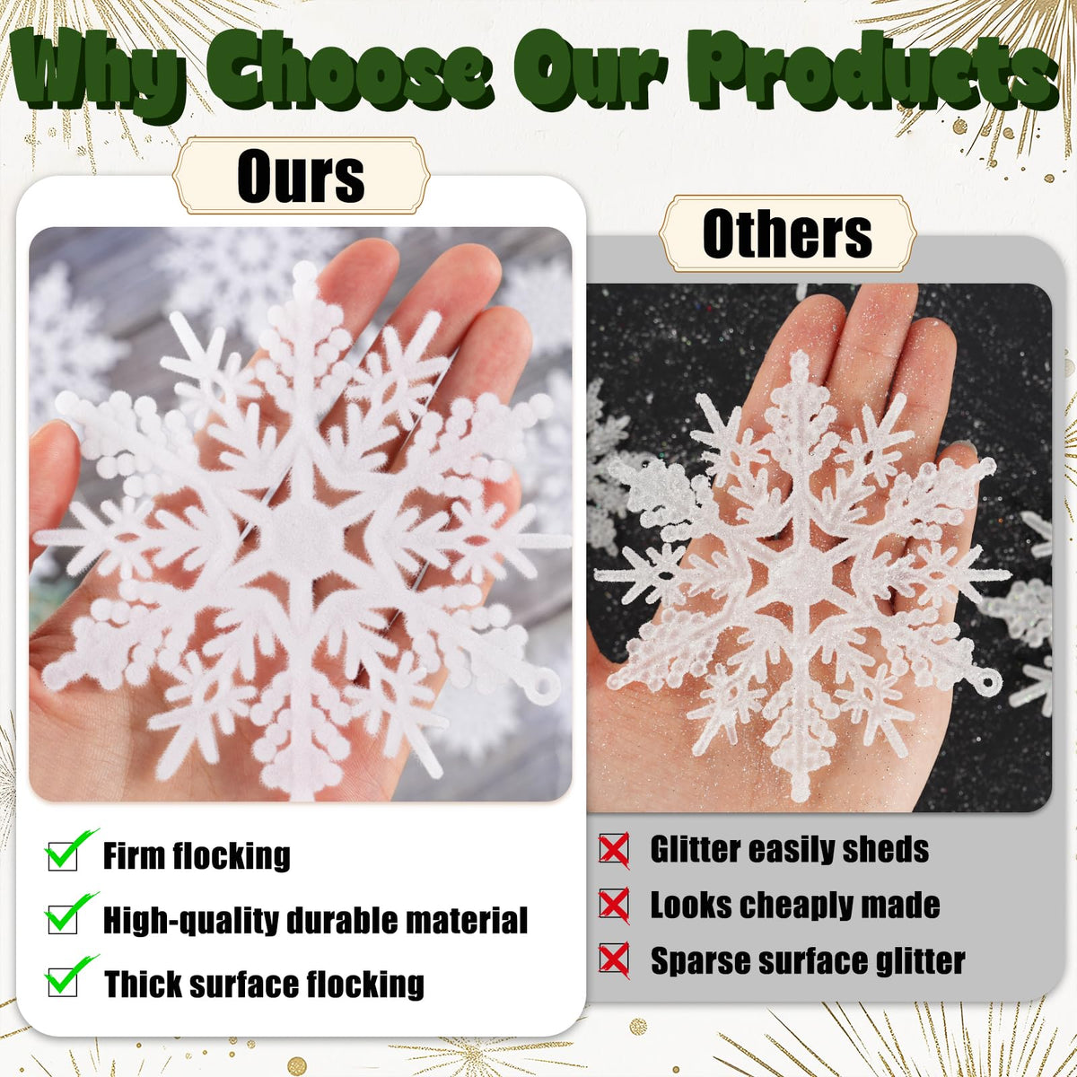 36pcs Velvet Christmas Snowflake Ornaments Hanging Felt Flocked Snow Flakes for Christmas Tree Decorations Winter Wonderland Frozen Birthday Party Holiday Home Decor Craft Snowflakes White