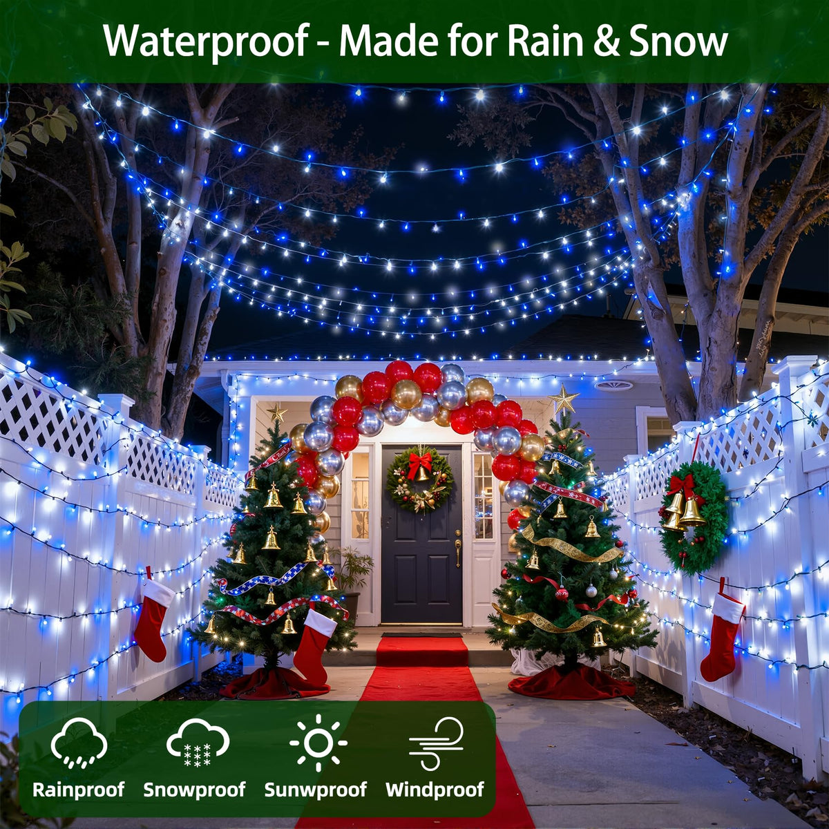 750 LED 240FT Christmas Lights Outdoor,12 Lighting Modes Christmas String Lights with Timer, Dimmable Blue Cool White LED StringLights Waterproof for Yard Wedding Party Holiday Decor Blue&CoolWhite