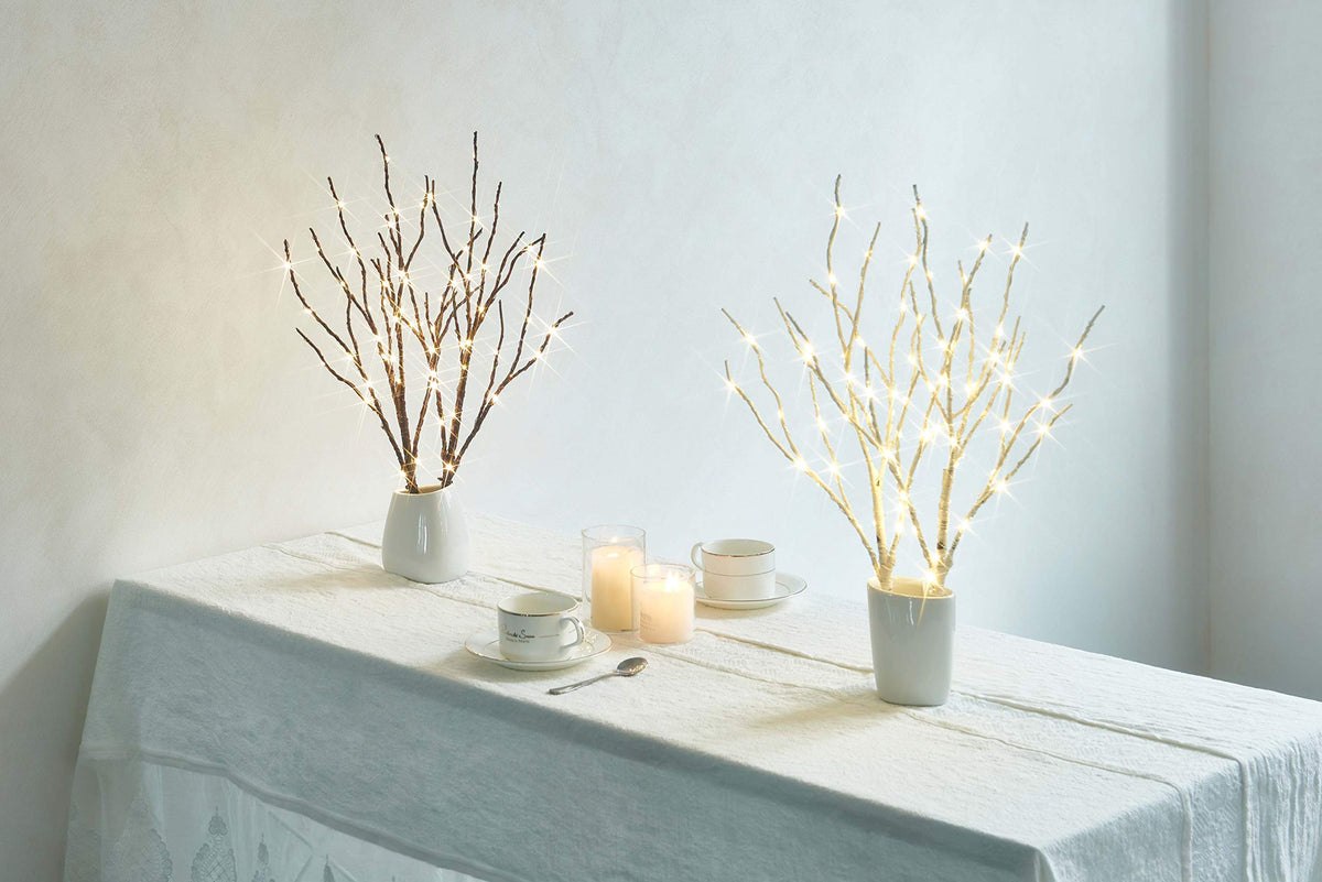 Fudios Lighted Birch Branches 18IN 70 White Willow LED with Timer Battery Operated for Christmas Party Wedding Decoration Twig Lights Outdoor