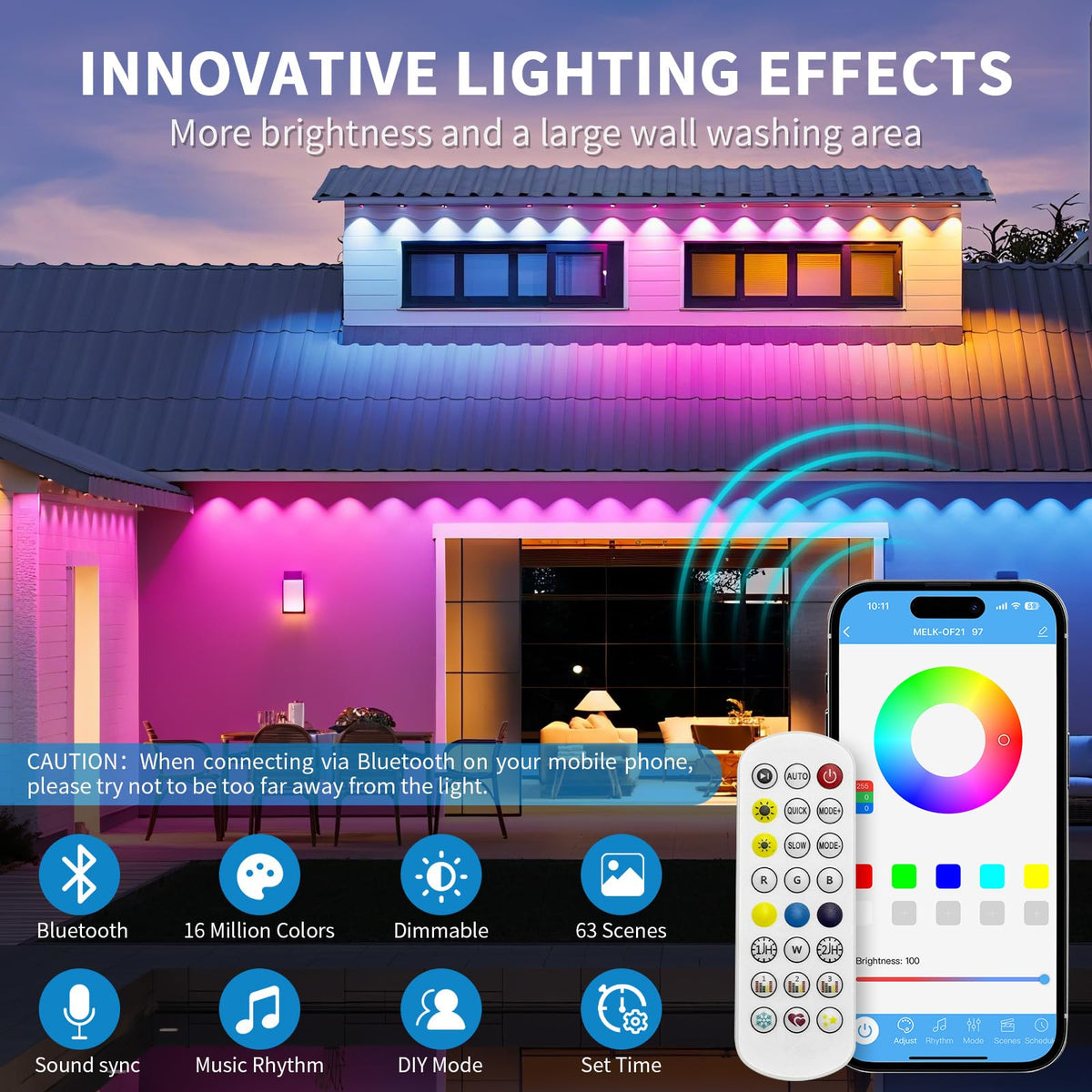 mw Permanent Outdoor Lights for House, 150ft RGB+IC Smart Outdoor Decor, 50+ Scene Modes, App/Remote Control, IP68 Waterproof, House Eave Lights for Christmas, Party Decorations