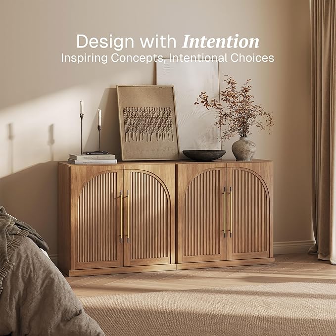 BELLEZE 3 Tier Bookshelf with Double-Arc Door