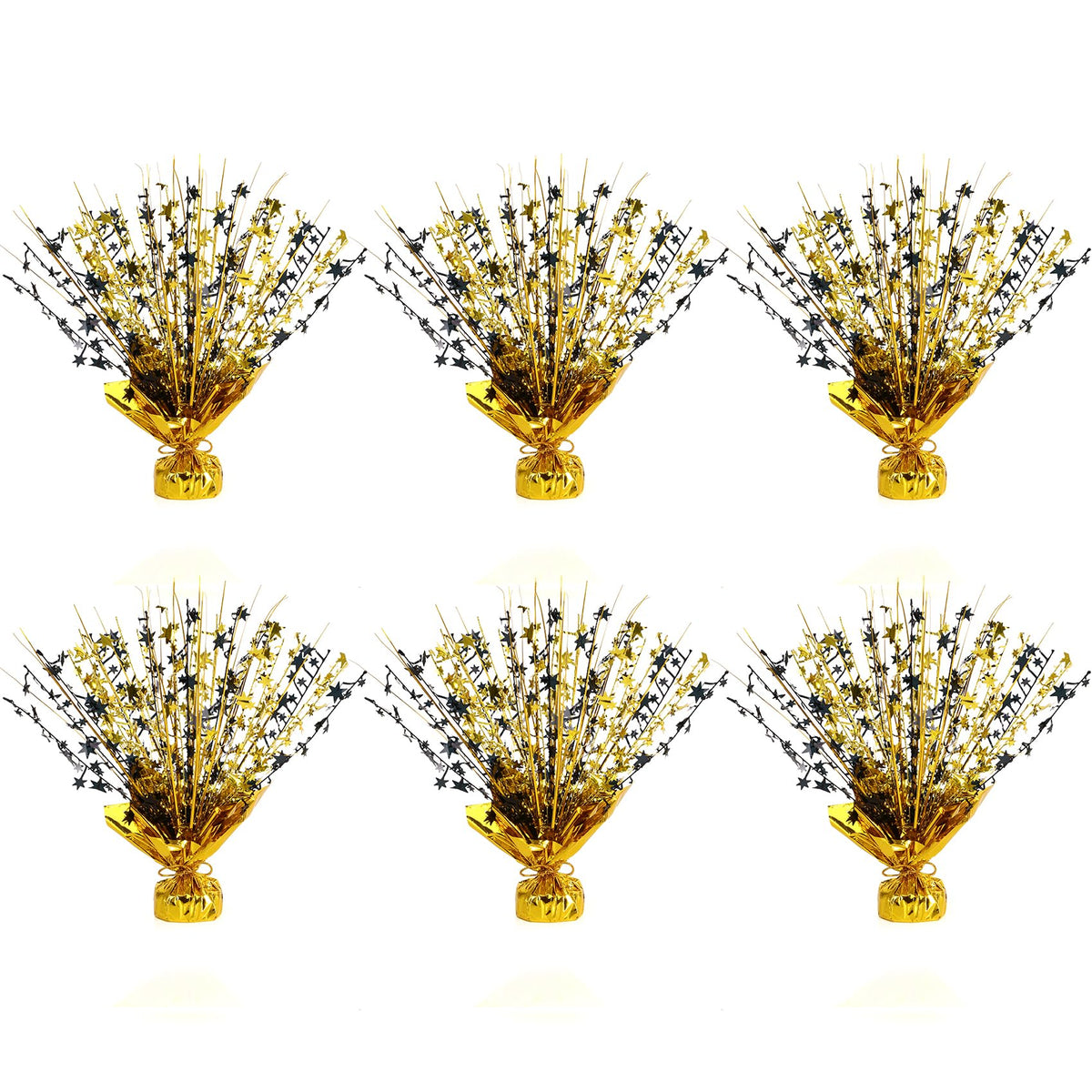 6 Pack Metallic Foil Spary Centerpieces for Tables, Black Gold Centerpieces for Tables Decorations, Star Brust Table Centerpieces for Birthday Graduation Wedding Baby Shower Party