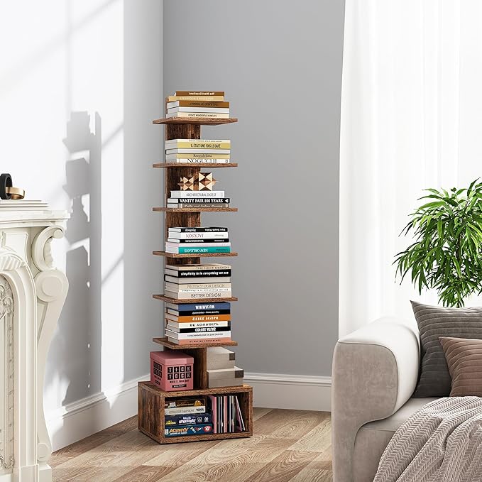 TUTOTAK Narrow Bookshelf, Vertical 8-Tier Bookcase, Spine Book Shelf