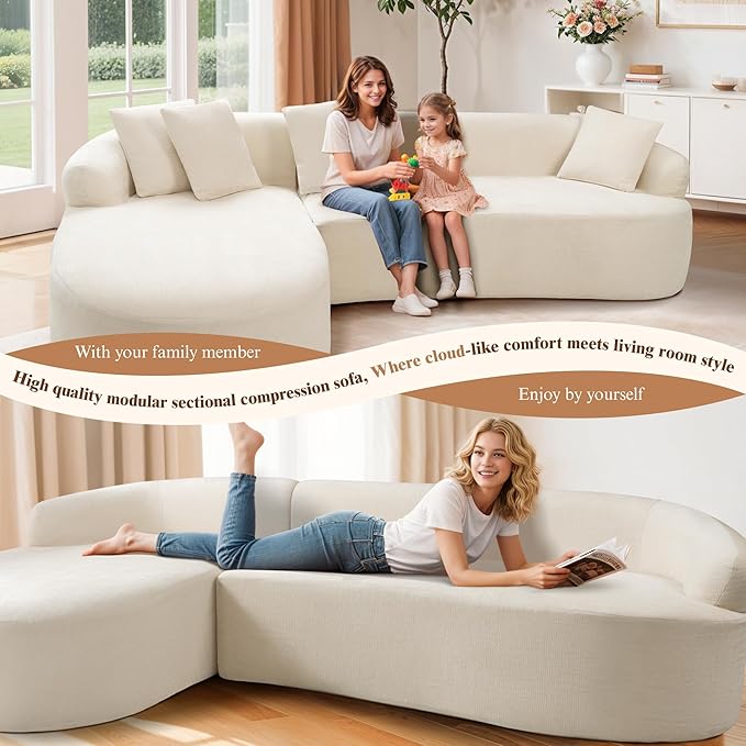 99" Curved Sectional Sofa with Chaise, Modern Boneless Couch with Deep Seat