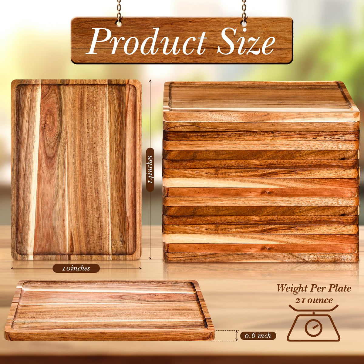 Roshtia 12 Pcs Acacia Wood Serving Tray Rectangular Wooden Serving Platter Christmas Dinner Plates Wood Cheese Charcuterie Board for Food Vegetable, Charcuterie, Appetizer (10'' X 14'' X 0.6'')