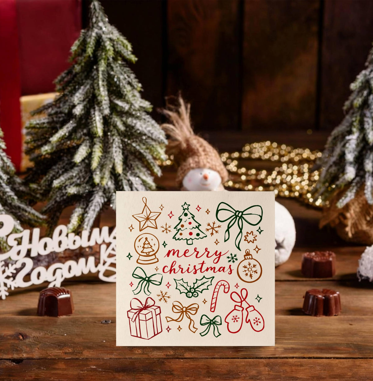 KEUSPI Retro Merry Christmas Wooden Box Sign, Girly Christmas Decor, Boho Xmas Bow Holly Jolly Wood Box Block Sign for Home Office Desk Tabletop Shelf Decoration 5x5 Inch