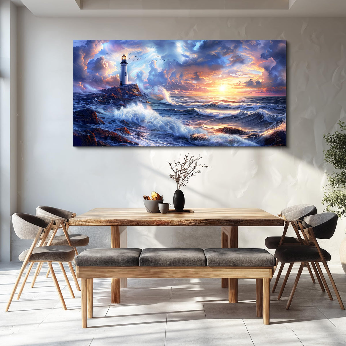 JUDASJART Wall Decor For Bedroom Large Wall Art For Living Room Modern Office Decorations Ocean Sea Wave Paintings Lighthouse Seascape Pictures Canvas Artwork Home Decor Ready To Hang