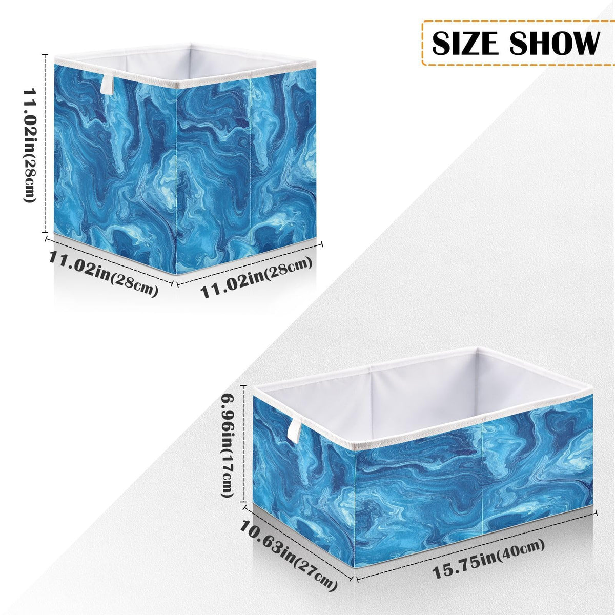 senya Large Storage Bins Blue Pigment Collapsible Foldable Storage Cubes Fabric Basket Closet Organizer Containers Box for Home Bedroom Office 15.7 x 10.6 x 6.9in