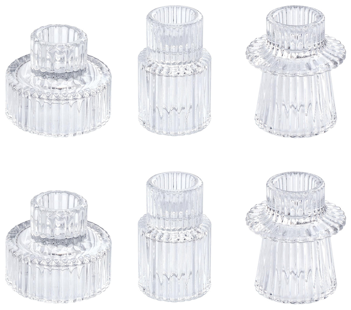 Vixdonos Glass Candlestick Holders Tealight Candle Holders for Table Centerpieces, Wedding Decor and Dinner Party (6 Pcs, Clear)