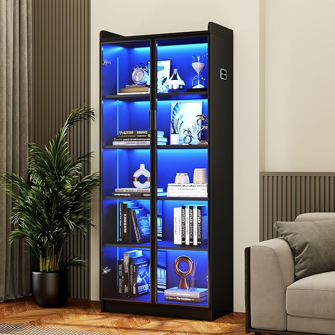 Dystler Display Cabinet with Adjustable Shelves, 5 Tier Display Case