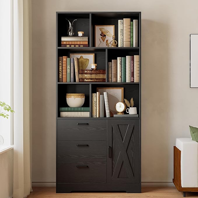 IRONCK Bookshelf, 70.9 Inch Tall Bookcase, 3-Tier Bookshelves