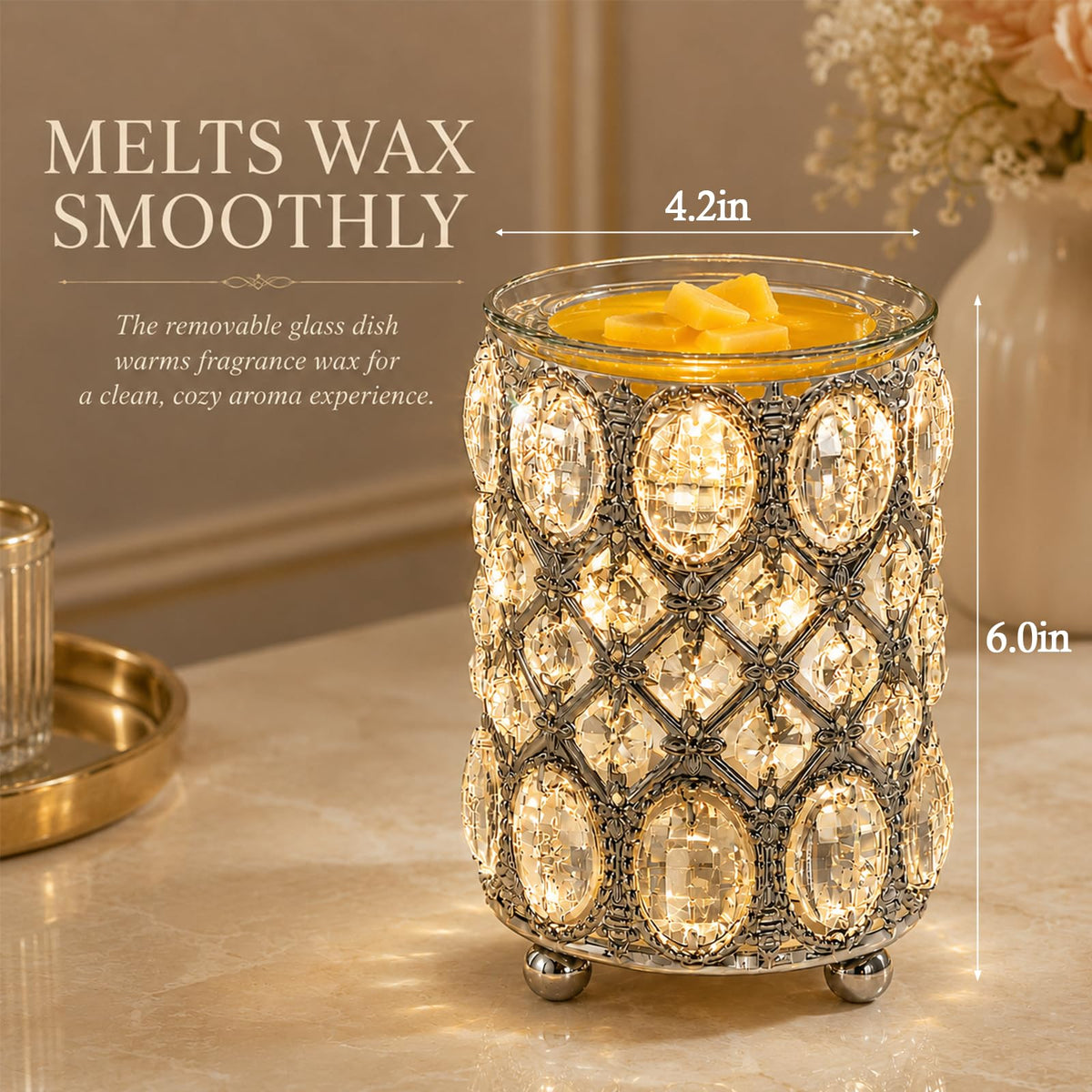 Leyoue Wax Warmer Wrought Iron Crystal Wax Melt Warmer Electric Oil Burner Wax Melt for Gifts & Decor, Home, Office, SPA,Bedroom