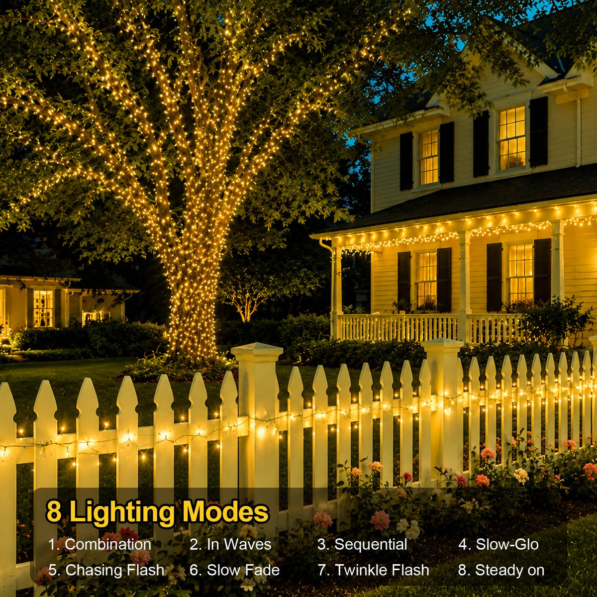 QITONG 500LED Warm White String Lights, 165ft Christmas Lights Outdoor Waterproof with Plug in, Green Wire Twinkle Tree Lights Indoor with 8 Modes
