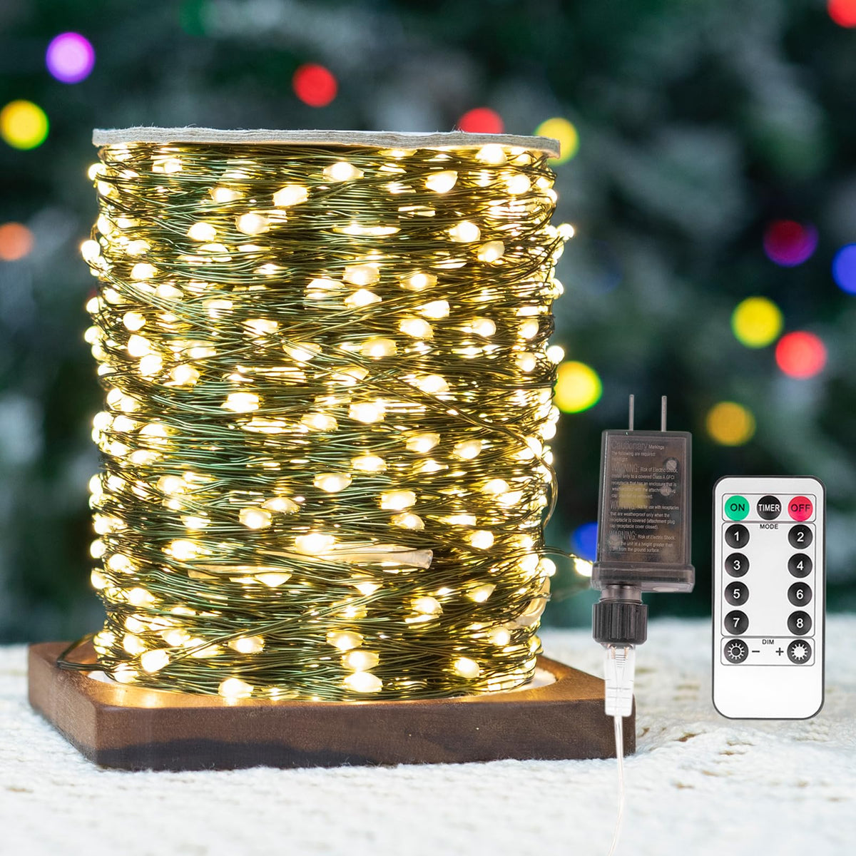 ZELUXDOT Fairy Lights Plug in,400FT 1200LEDs Waterproof Led String Lights,8 Modes Remote Twinkle Light for Outdoor Indoor Christmas Wedding Birthday Garden Party Decorations,Green Wire,Warm White