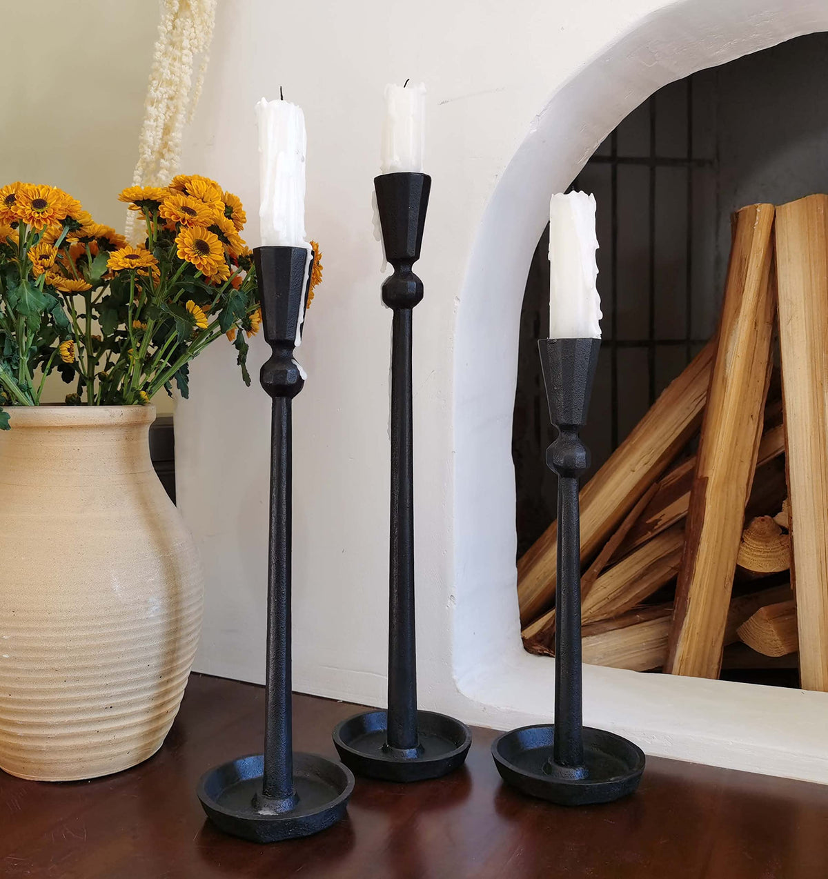 Iron Taper Candle Holder Set 3 - Decorative Candle Stand - Candlestick Holder for Wedding, Dinning, Party (Black)…