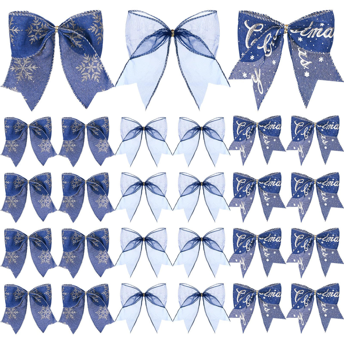 Norme 24 Pcs Navy Blue Christmas Ribbon Bows with Twist Tie Pretied Premade Navy Blue and Gold Ribbon Bows for Xmas Tree Wreath Garland Home Decor Indoor Outdoor Decorations