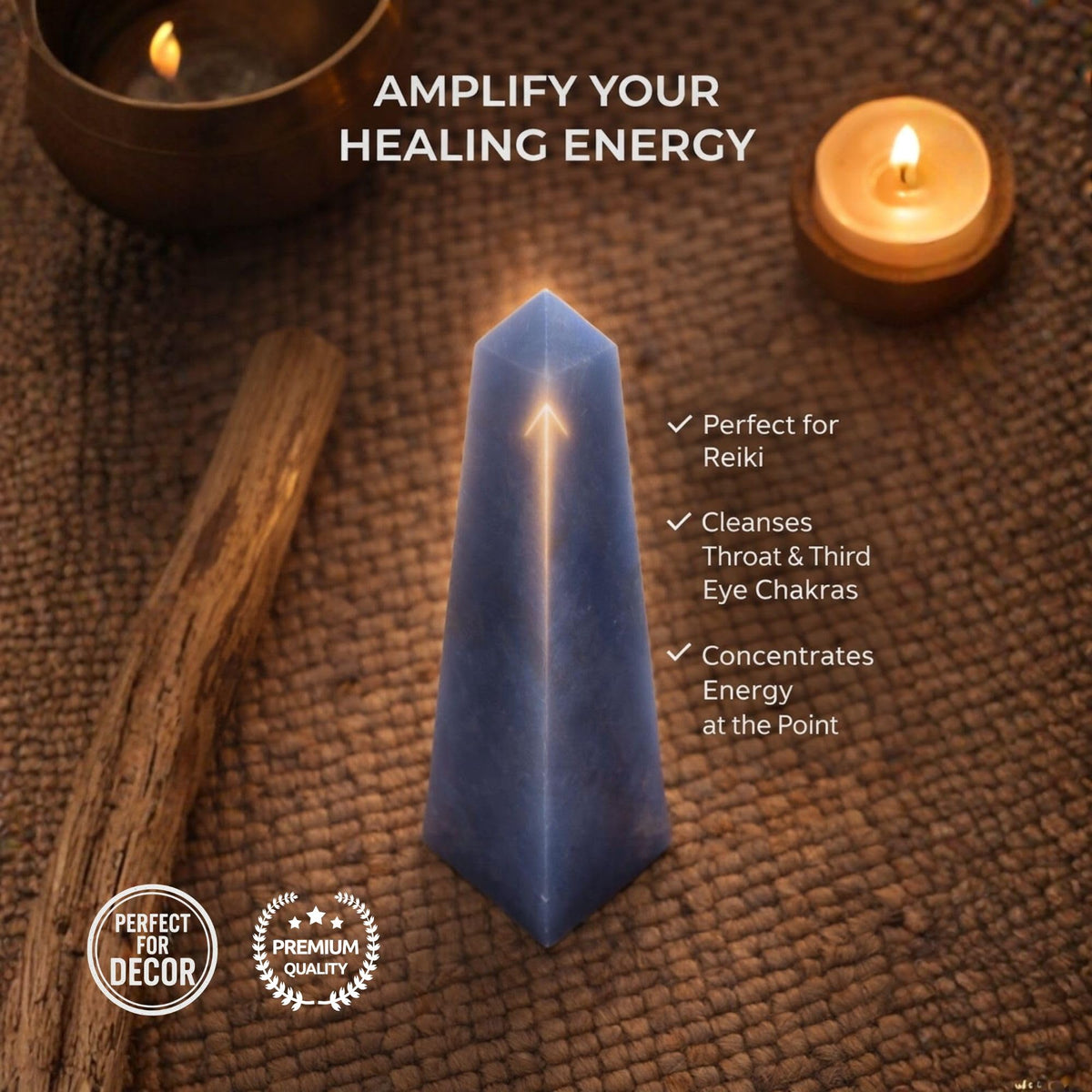 Angelite Crystal Obelisk Tower - Real Crystals for Reiki, Meditation & Throat Chakra Healing - Natural Blue Stone from Peru - Ideal for Calming - Gift for Birthday, Mother's Day (5 to 6 oz)