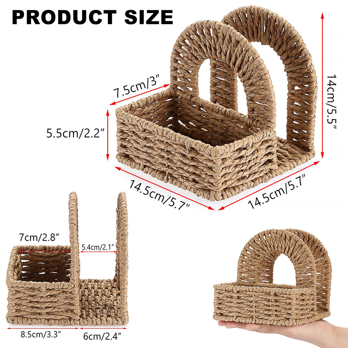 Sumnacon Wicker Napkin Holders with Salt and Pepper Shakers Caddy, Standing Napkin Dispenser with Condiment Tray, Farmhouse Upright Napkin Basket for Kitchen Dining Table Centerpiece (No Shakers)