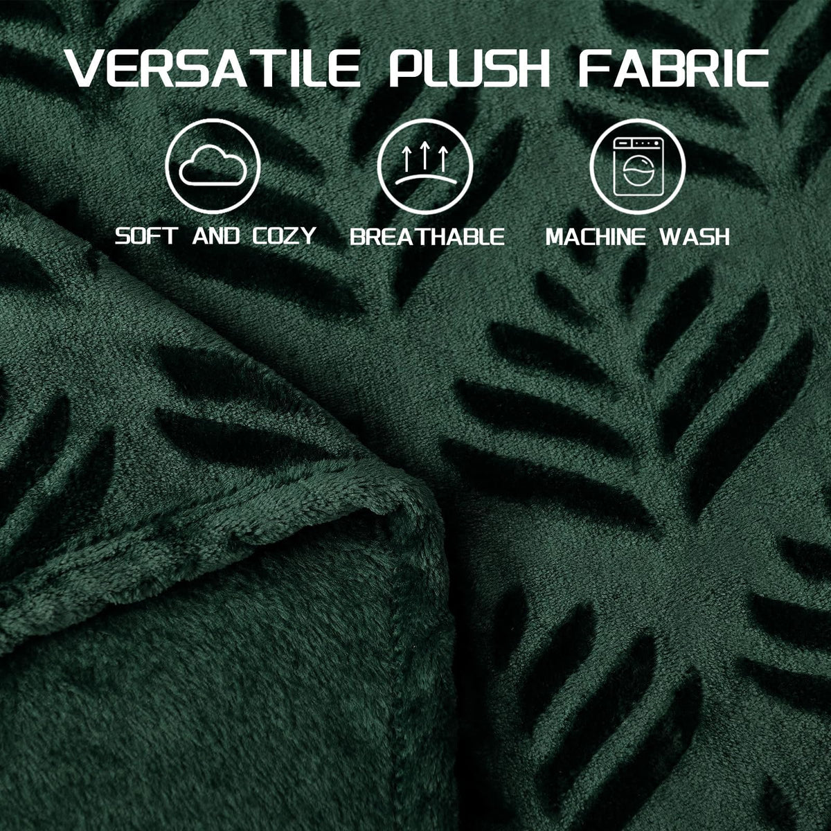 Exclusivo Mezcla King Size Fleece Blanket for Bed, Super Soft and Cozy Blankets All Season Use, Leaves Pattern, Plush Fuzzy Lightweight, Forest Green, 90x104 Inch