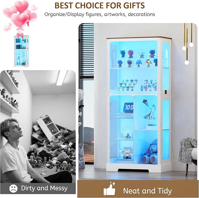 Lvifur Display Cabinet with Glass Doors, Modern Curio Cabinet with 3 Color