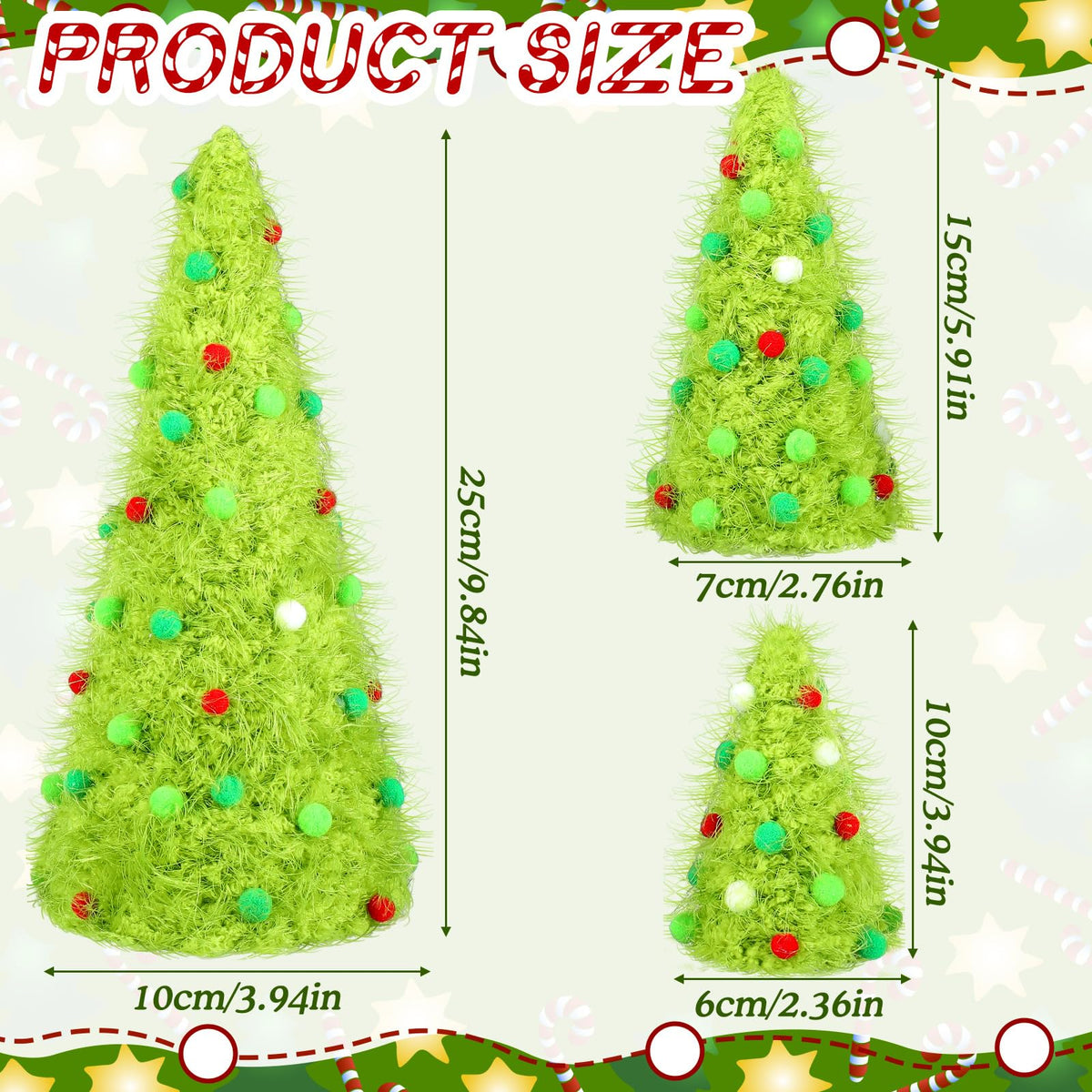 Fullhawl 3 Pcs Christmas Table Decorations Lime Green Furry Christmas Tree Yarn Centerpiece Artificial Plush Fur Fluffy Spot Surface Cone Table Signs Xmas Party Decor (Green,Multiple Size)
