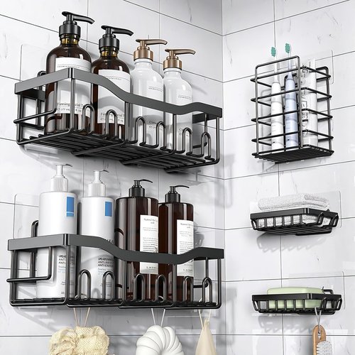 HOREAKHJ 14 Pack Shower Caddy Adhesive Replacement, Strong Adhesive Hooks, Waterproof Shower Adhesive Strips, No Drilling, for Bathroom Storage Shelves and Kitchen Racks