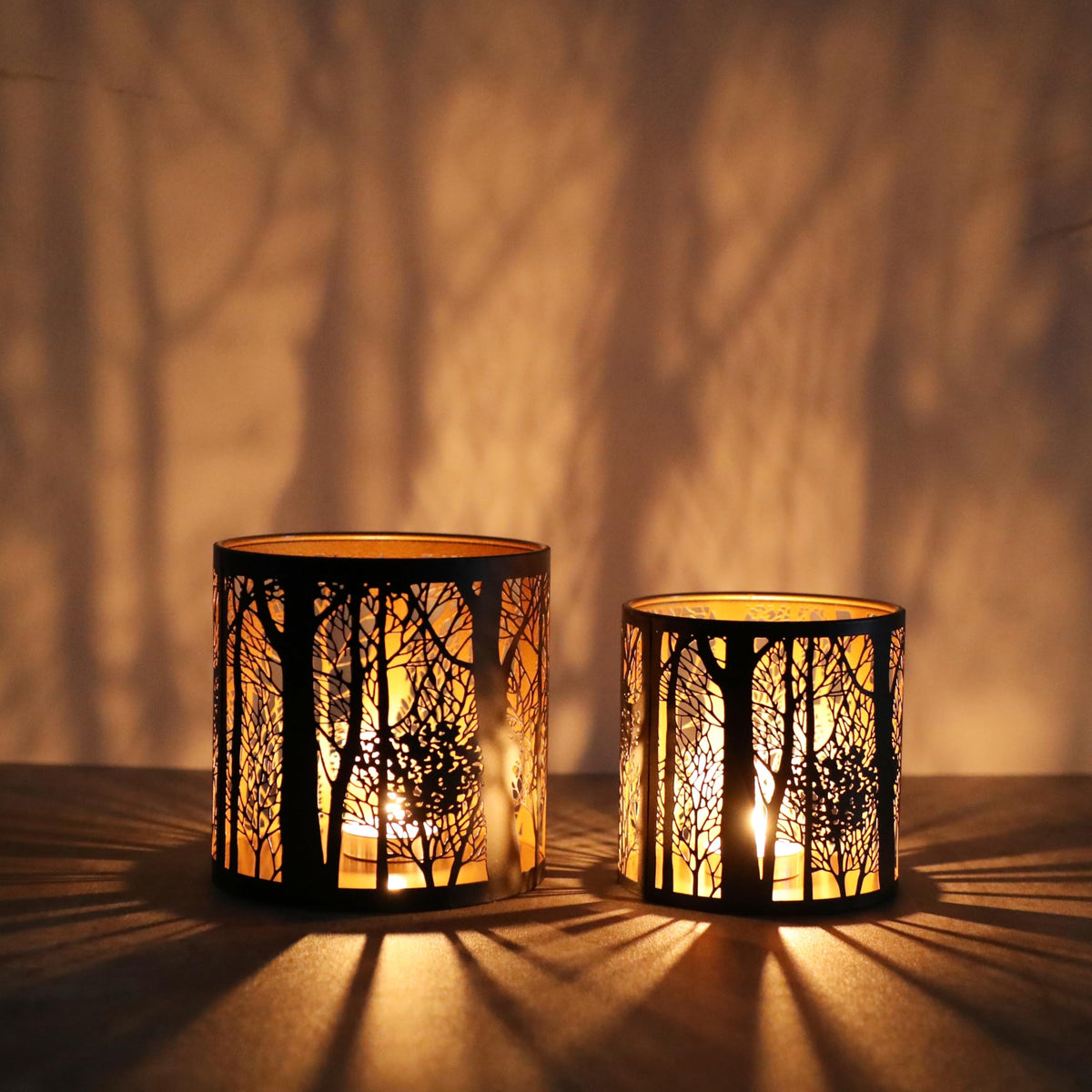 Set of 2 Tealight Candle Holder, Candle Holder with Pattern of Trees Forest, Romantic Mosaic Tea Light Holder Cup for Table Centerpieces, Christmas, Birthday Party, Home Decor