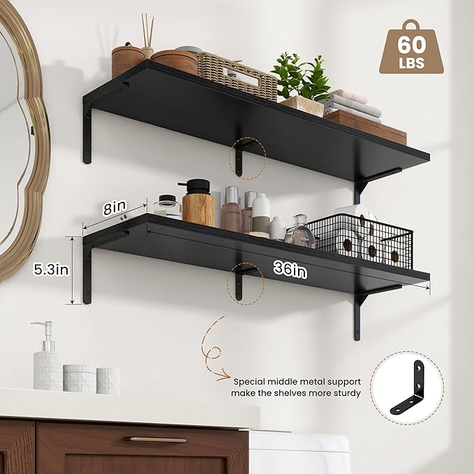 Fun Memories Deep Floating Shelves, 36W x 8D Floating Shelves Set of 2