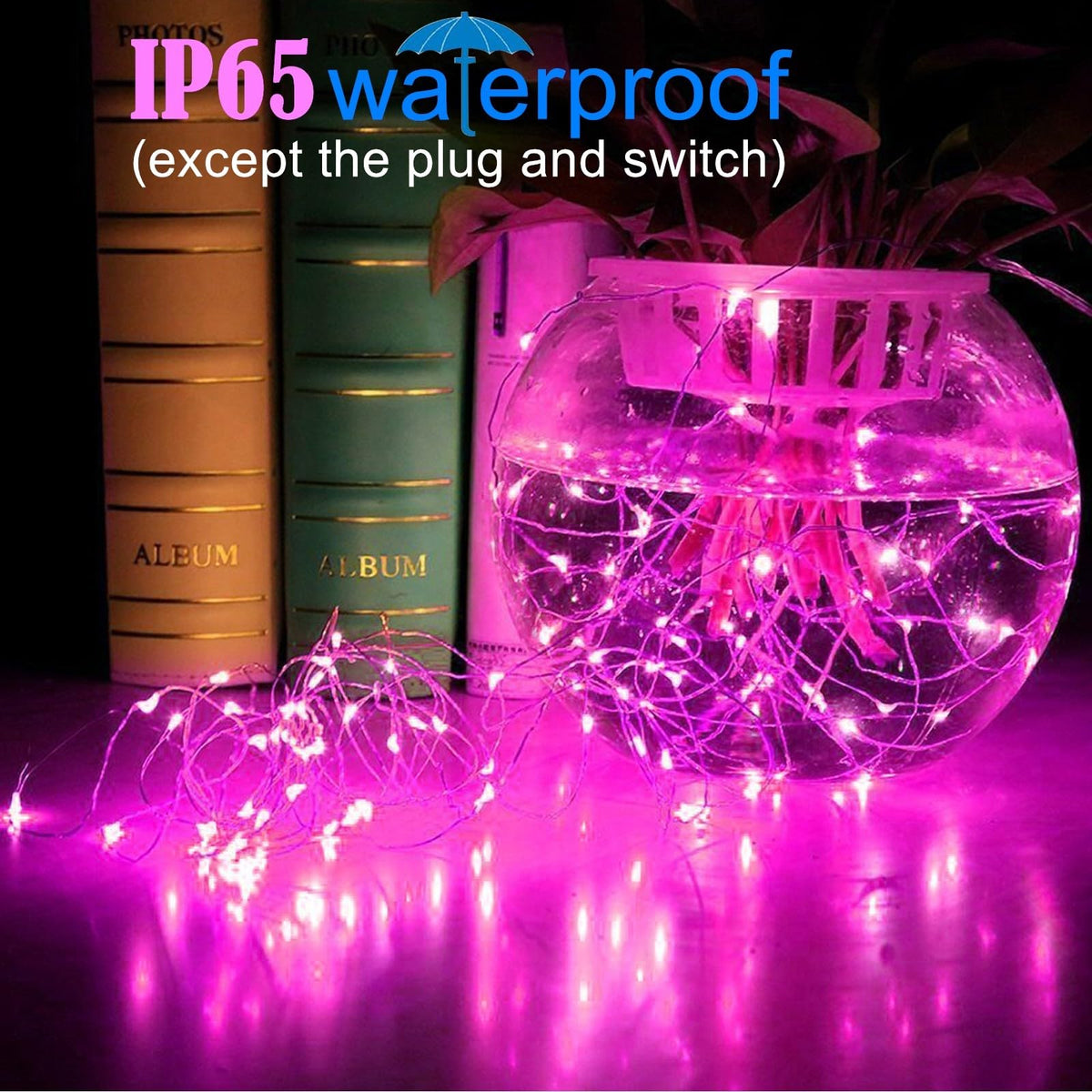 RUICHEN Plug in Fairy Lights with Switch, Waterproof 66 Ft 200 LED Silver Wire Starry String Firefly Lights for Bedroom, Patio, Garden, Balcony, Dorm, Pink