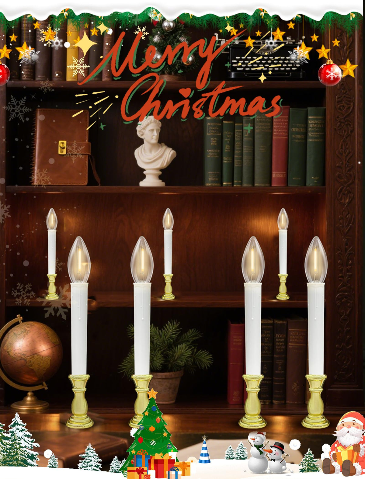 10 Pack Flameless Window Candles with Timer (6H/18H), Christmas Warm White LED Candlesticks, Gold Base & Suction Cups, Battery Operated Window Lights for Indoor Home, Wedding, Party & Holiday Décor