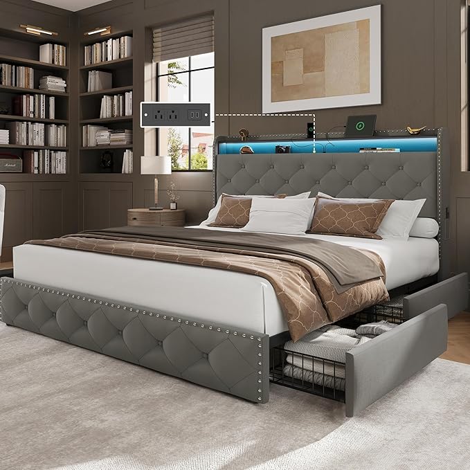 LARMACE Queen LED Bed Frame