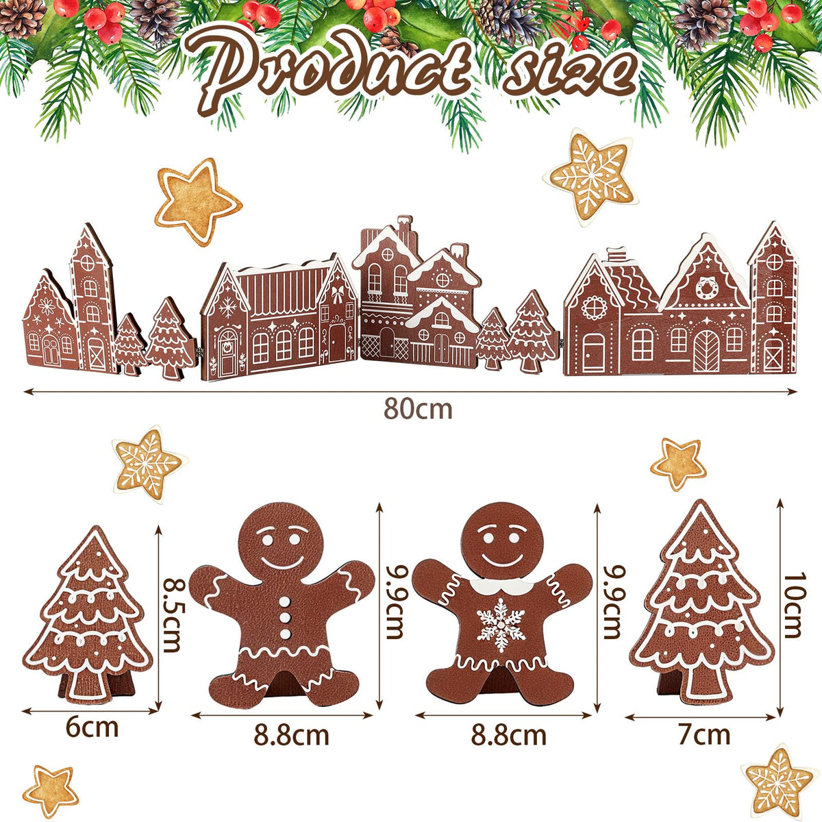 Colingmill 32 Inch Christmas Tabletop Decoration Wooden Christmas Gingerbread Man Themed Xmas Tree and House Signs Farmhouse Centerpiece Decor for Home Kitchen Table Shelf Decor