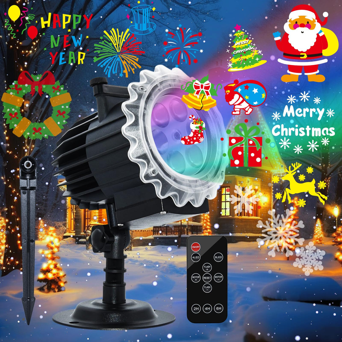 Segotendy Christmas Projector Lights Outdoor, 8 Images Mode Christmas Lights Projector with 96 Cartoons, Waterproof Holiday Projector with Remote Control and Timer for Christmas Decorations